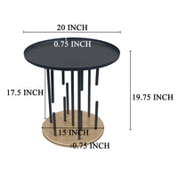Neci 20 Inch Side End Table, Round Matte Black Tray Top, Modern Rod Supports with Brass Base - UPT-298835