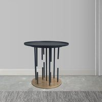 Neci 20 Inch Side End Table, Round Matte Black Tray Top, Modern Rod Supports with Brass Base - UPT-298835