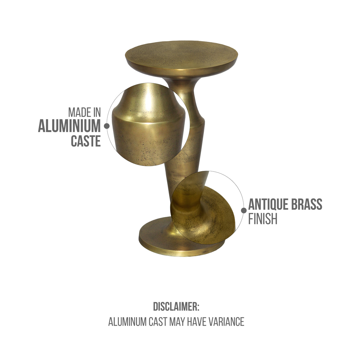 26 Inch Accent Side End Table, Round Aluminum Cast Top, Pedestal Base, Antique Brass - UPT-298838
