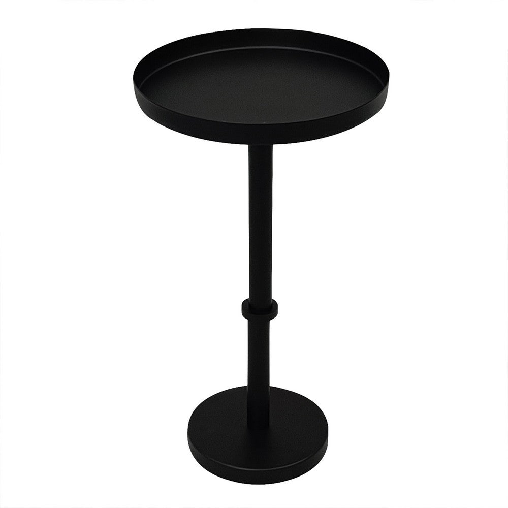 Ara 22 Inch Side End Table, Vintage Sleek Pillar Base, Round Tray Top, Matte Black - UPT-298840
