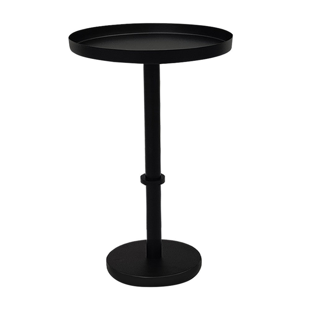 Ara 22 Inch Side End Table, Vintage Sleek Pillar Base, Round Tray Top, Matte Black - UPT-298840