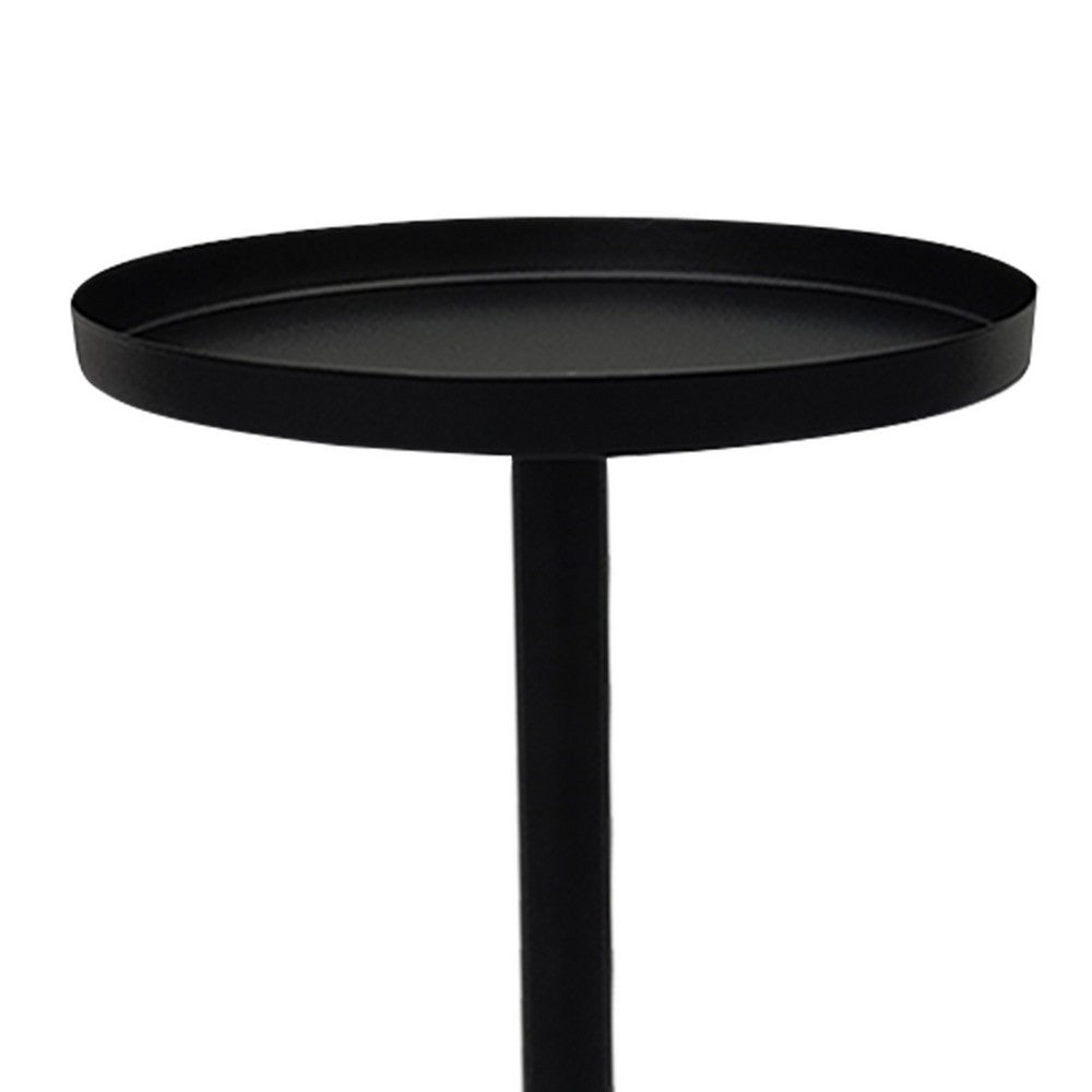 Ara 22 Inch Side End Table, Vintage Sleek Pillar Base, Round Tray Top, Matte Black - UPT-298840