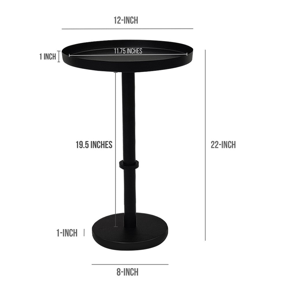 Ara 22 Inch Side End Table, Vintage Sleek Pillar Base, Round Tray Top, Matte Black - UPT-298840