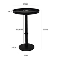 Ara 22 Inch Side End Table, Vintage Sleek Pillar Base, Round Tray Top, Matte Black - UPT-298840