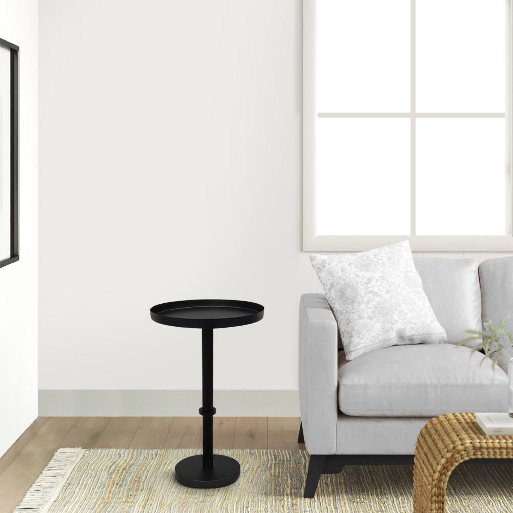 Ara 22 Inch Side End Table, Vintage Sleek Pillar Base, Round Tray Top, Matte Black - UPT-298840