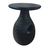 14 Inch Side End Table, Artisan Handcrafted Mango Wood, Embossed Teardrop Shaped Base, Black - UPT-299121