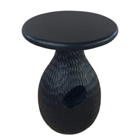 14 Inch Side End Table, Artisan Handcrafted Mango Wood, Embossed Teardrop Shaped Base, Black - UPT-299121