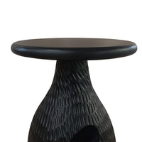 14 Inch Side End Table, Artisan Handcrafted Mango Wood, Embossed Teardrop Shaped Base, Black - UPT-299121