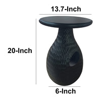 14 Inch Side End Table, Artisan Handcrafted Mango Wood, Embossed Teardrop Shaped Base, Black - UPT-299121
