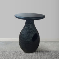 14 Inch Side End Table, Artisan Handcrafted Mango Wood, Embossed Teardrop Shaped Base, Black - UPT-299121