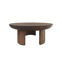 35 Inch Coffee Table, Handcrafted Round Mango Wood Top, Modern Curved Tripod Legs, Walnut Brown - UPT-299123