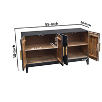 Abiel 55 Inch Sideboard Buffet Console with 2 Door Cabinet, Brass Coated Diamond Cut Handles, Matte Black Mango Wood -UPT-299518