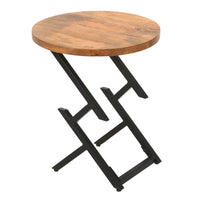 23 Inch Side End Table, Natural Brown Round Wood Top, Modern Black Angled Iron Legs - UPT-301727