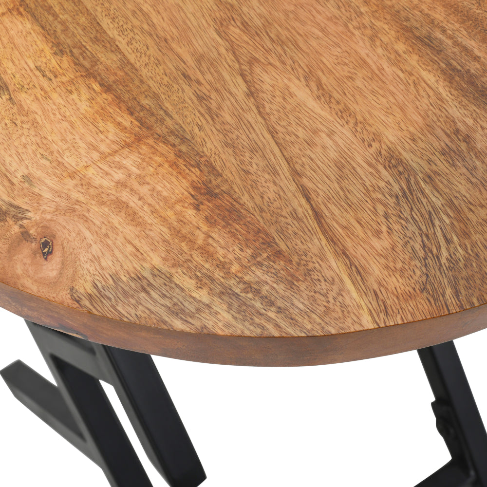 23 Inch Side End Table, Natural Brown Round Wood Top, Modern Black Angled Iron Legs - UPT-301727