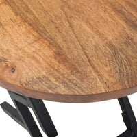 23 Inch Side End Table, Natural Brown Round Wood Top, Modern Black Angled Iron Legs - UPT-301727