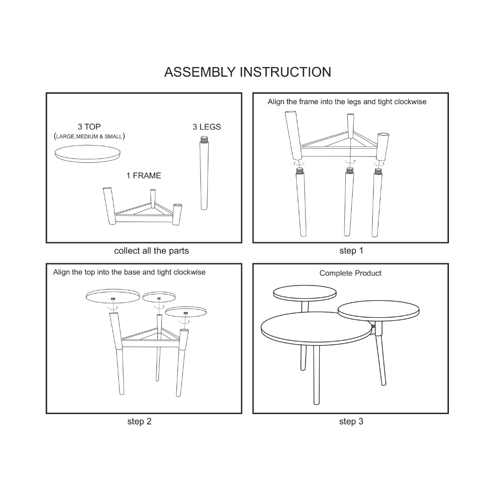 Trilogy 3 Tier Coffee Table, Handcrafted In Black, Antiqued Brass and Silver Finish, 37-Inch - UPT-310007