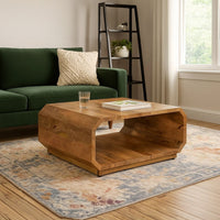 30 Inch Coffee Table, Handcrafted Hollow Cube Shape, Natural Brown Mango Wood - UPT-310271