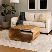 30 Inch Coffee Table, Handcrafted Hollow Cube Shape, Natural Brown Mango Wood - UPT-310271