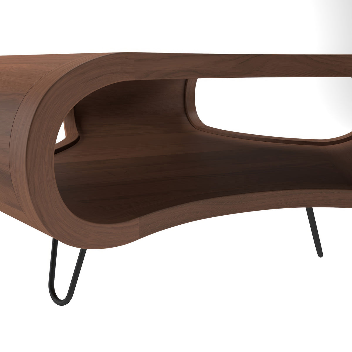 37 Inch Coffee Table, Handcrafted Curved Hexagon Shape with Open Shelf, Natural Brown Acacia Wood, Iron Legs - UPT-310273