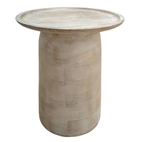 Joana Side End Table, Sandblasted Distressed White Mango Wood, 17 Inch Round Top - UPT-310274