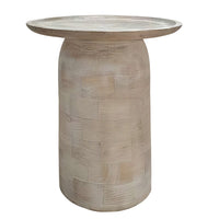 Joana Side End Table, Sandblasted Distressed White Mango Wood, 17 Inch Round Top - UPT-310274