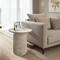 Joana Side End Table, Sandblasted Distressed White Mango Wood, 17 Inch Round Top - UPT-310274