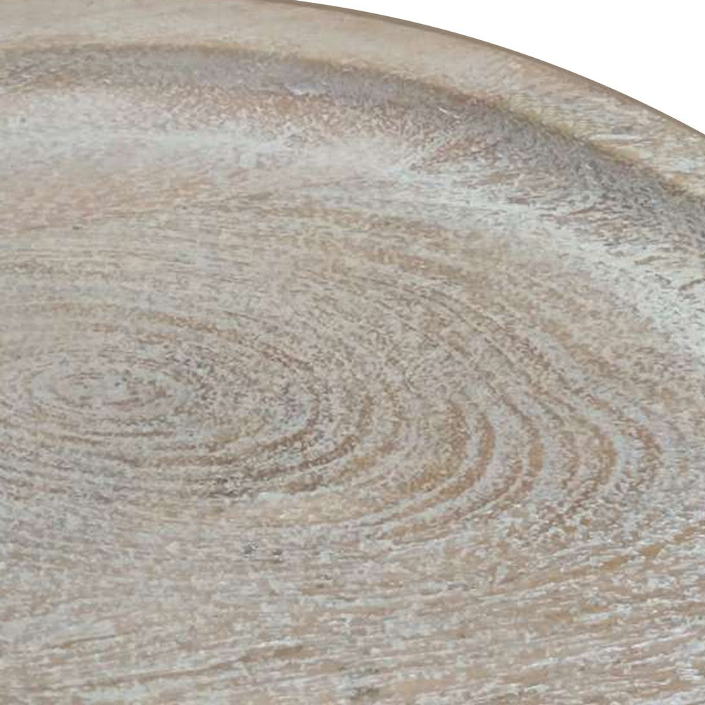 Joana Side End Table, Sandblasted Distressed White Mango Wood, 17 Inch Round Top - UPT-310274