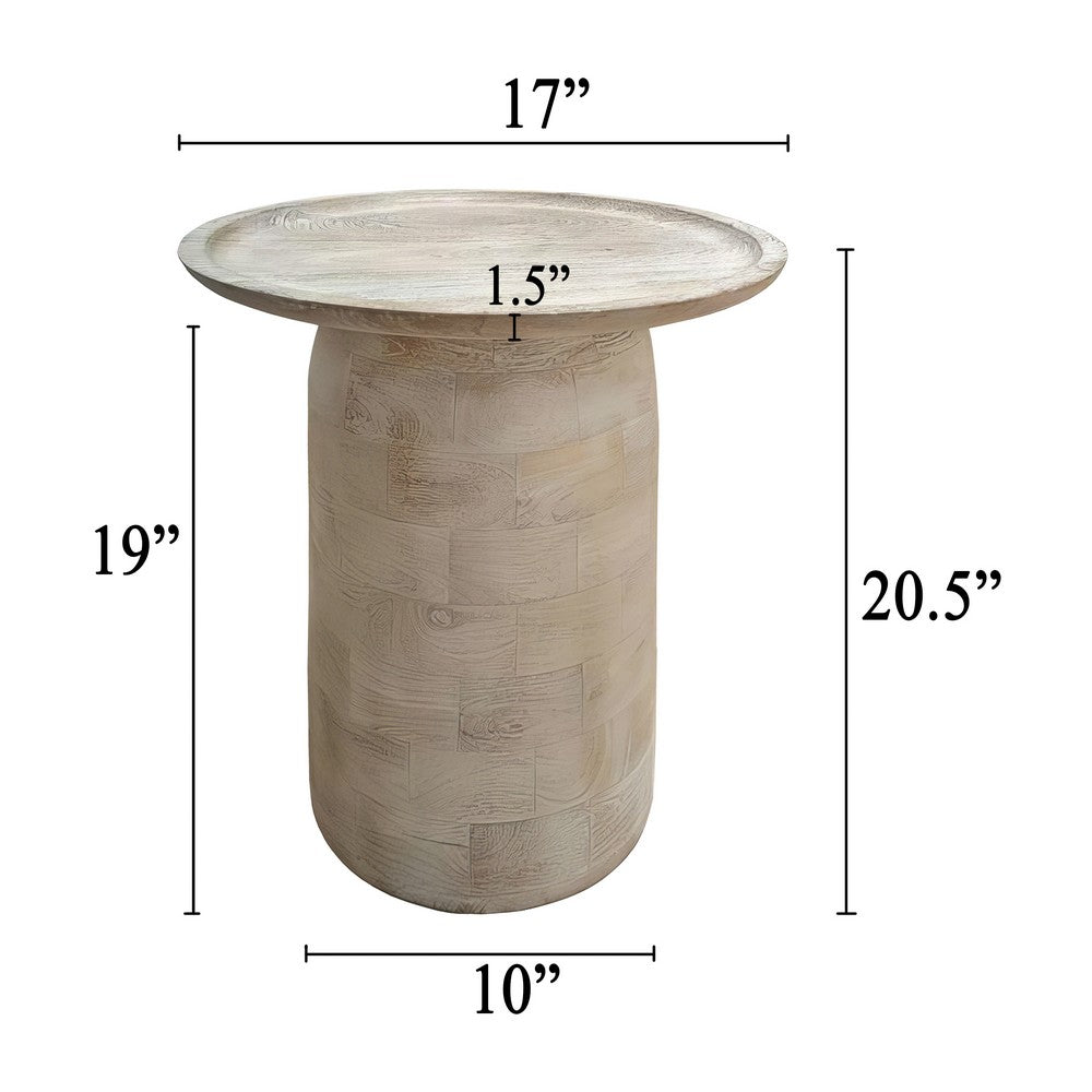 Joana Side End Table, Sandblasted Distressed White Mango Wood, 17 Inch Round Top - UPT-310274