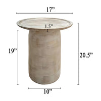 Joana Side End Table, Sandblasted Distressed White Mango Wood, 17 Inch Round Top - UPT-310274