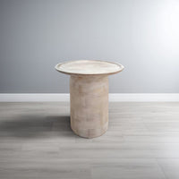 Joana Side End Table, Sandblasted Distressed White Mango Wood, 17 Inch Round Top - UPT-310274