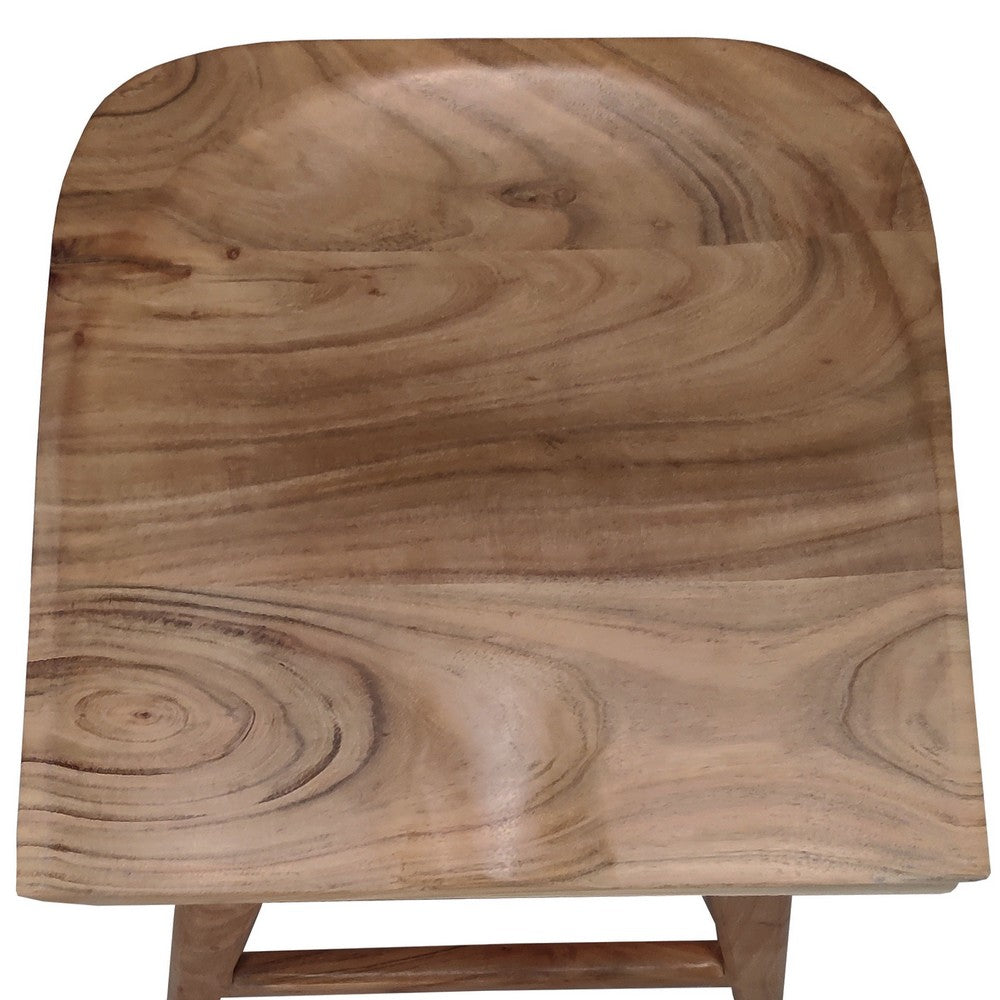 Tisa 24 Inch Backless Counter Height Stool, Handcrafted Saddle Seat in Natural Brown Acacia Wood - UPT-314298