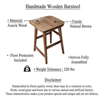 Tisa 24 Inch Backless Counter Height Stool, Handcrafted Saddle Seat in Natural Brown Acacia Wood - UPT-314298