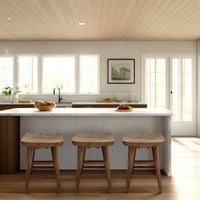 Tisa 24 Inch Backless Counter Height Stool, Handcrafted Saddle Seat in Natural Brown Acacia Wood - UPT-314298