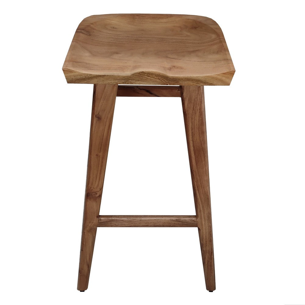 Tisa 29 Inch Backless Barstool, Handcrafted Saddle Seat in Natural Brown Acacia Wood - UPT-314299