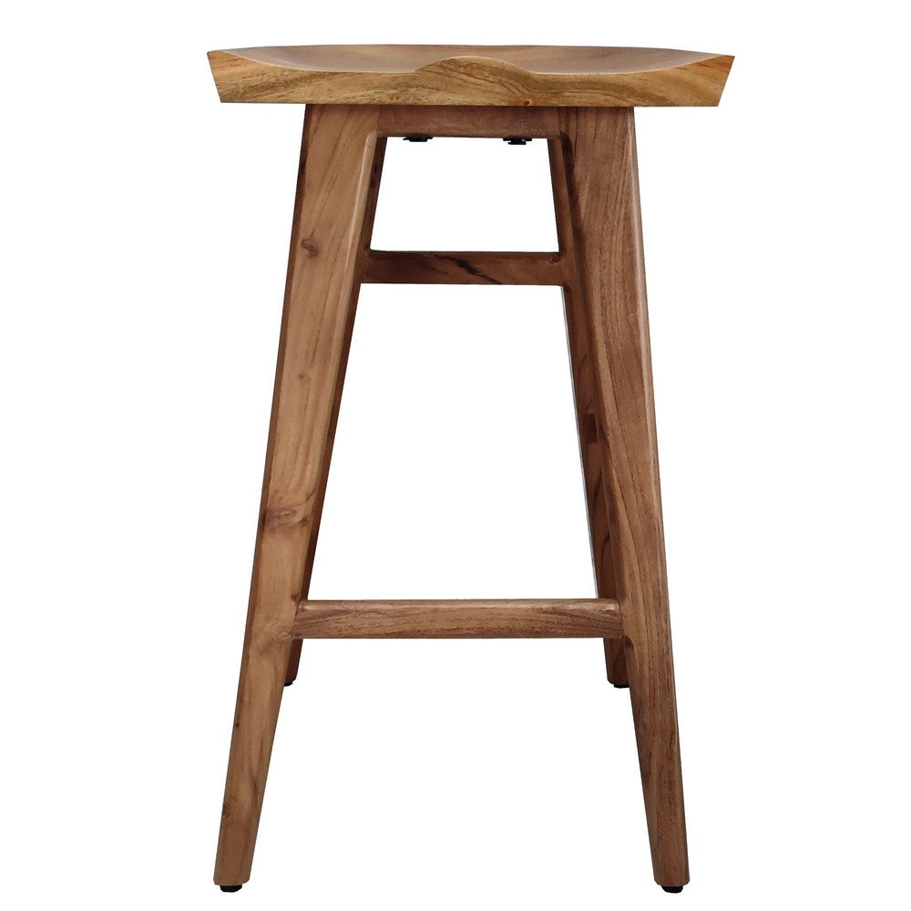Tisa 29 Inch Backless Barstool, Handcrafted Saddle Seat in Natural Brown Acacia Wood - UPT-314299