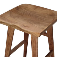 Tisa 29 Inch Backless Barstool, Handcrafted Saddle Seat in Natural Brown Acacia Wood - UPT-314299