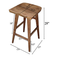 Tisa 29 Inch Backless Barstool, Handcrafted Saddle Seat in Natural Brown Acacia Wood - UPT-314299