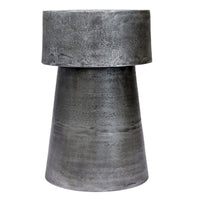 Vintage 23.6 Inch Accent Side Table, Round Top, Antique Silver Cast Aluminum Drum Base - UPT-315641