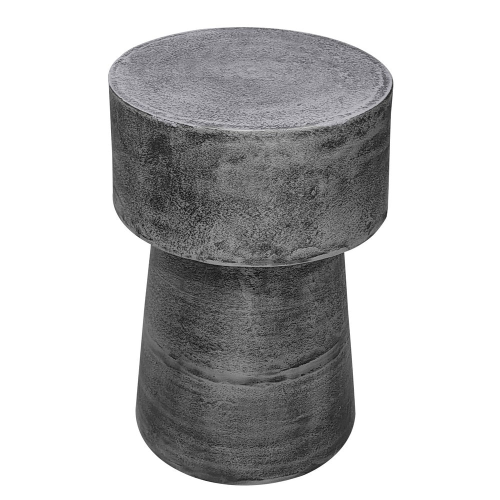 Vintage 23.6 Inch Accent Side Table, Round Top, Antique Silver Cast Aluminum Drum Base - UPT-315641