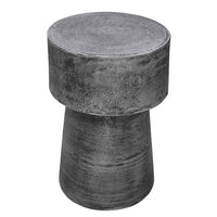 Vintage 23.6 Inch Accent Side Table, Round Top, Antique Silver Cast Aluminum Drum Base - UPT-315641