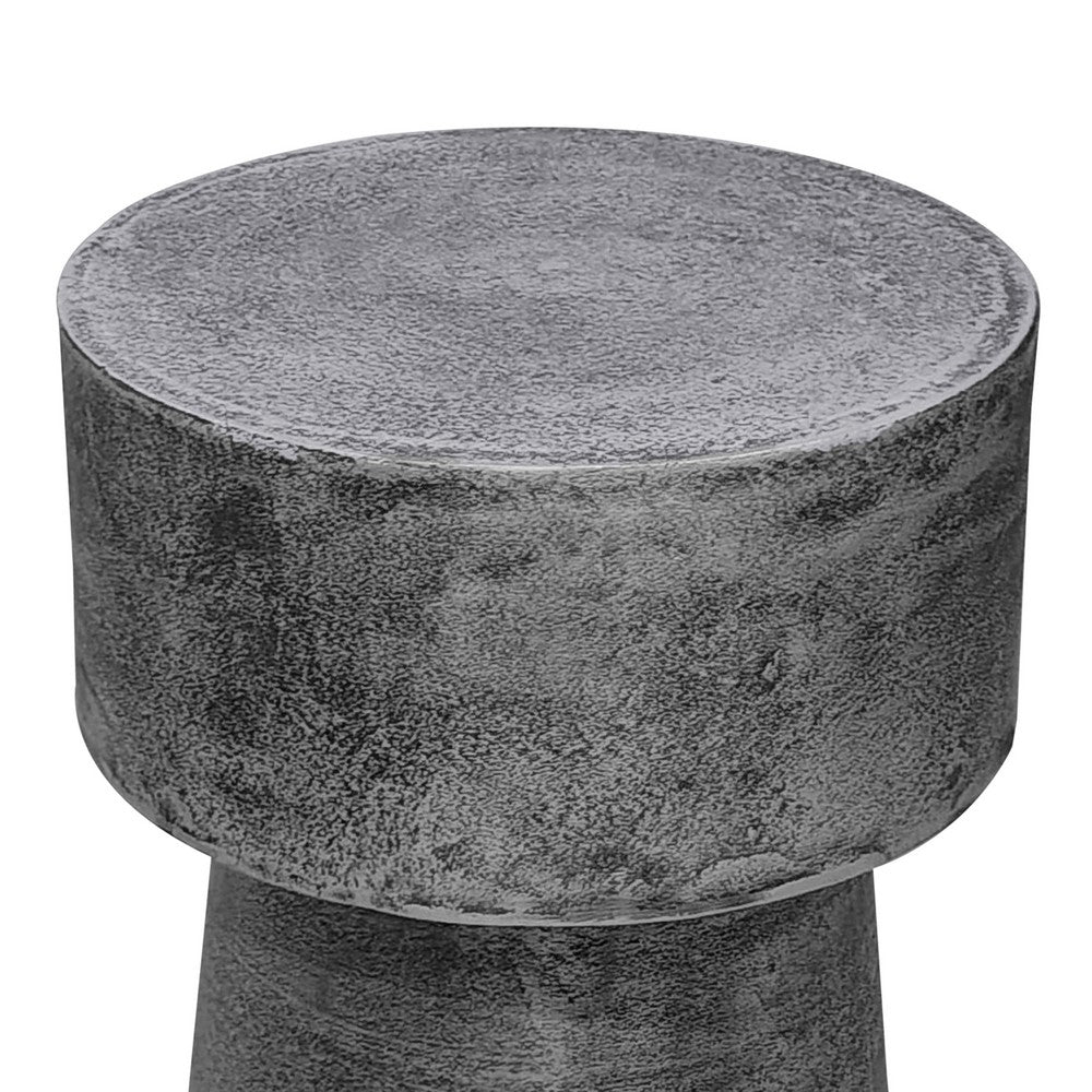 Vintage 23.6 Inch Accent Side Table, Round Top, Antique Silver Cast Aluminum Drum Base - UPT-315641