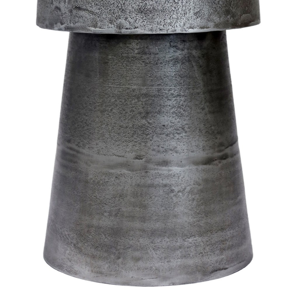 Vintage 23.6 Inch Accent Side Table, Round Top, Antique Silver Cast Aluminum Drum Base - UPT-315641