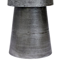 Vintage 23.6 Inch Accent Side Table, Round Top, Antique Silver Cast Aluminum Drum Base - UPT-315641