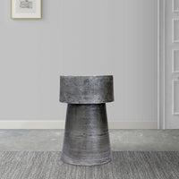 Vintage 23.6 Inch Accent Side Table, Round Top, Antique Silver Cast Aluminum Drum Base - UPT-315641