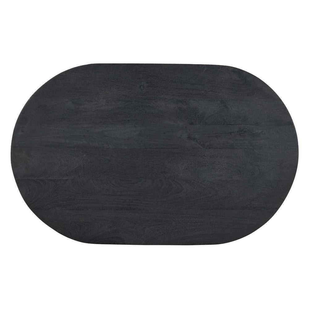 Uri 38 Inch Oval Coffee Table, Mango Wood Full and Half Spherical Leg, Sandblasted Black UPT-317171