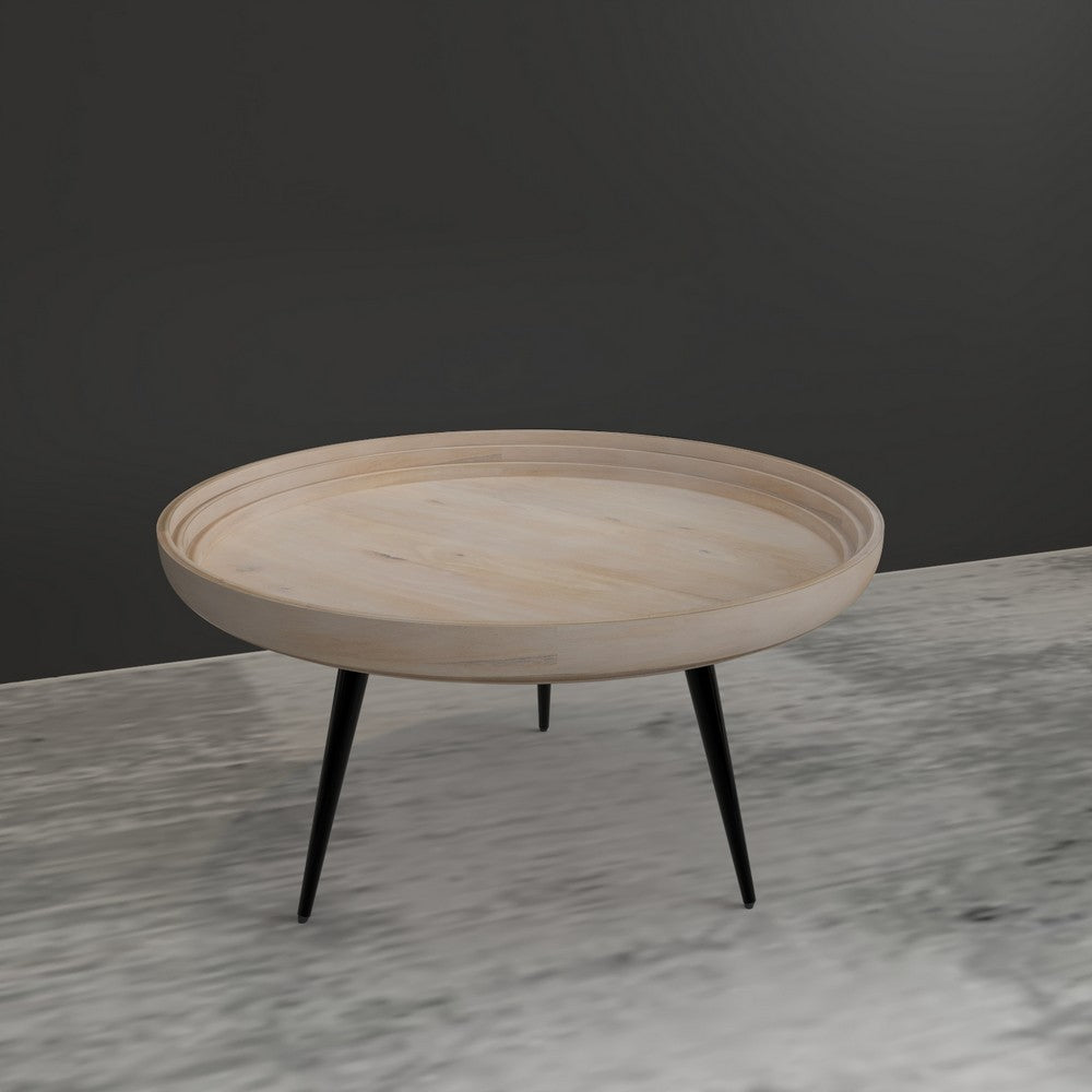 Urban Chic Coffee Table 30 Inch Round Tray Top, Handcrafted Washed White Mango Wood - UPT-317655