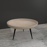 Urban Chic Coffee Table 30 Inch Round Tray Top, Handcrafted Washed White Mango Wood - UPT-317655