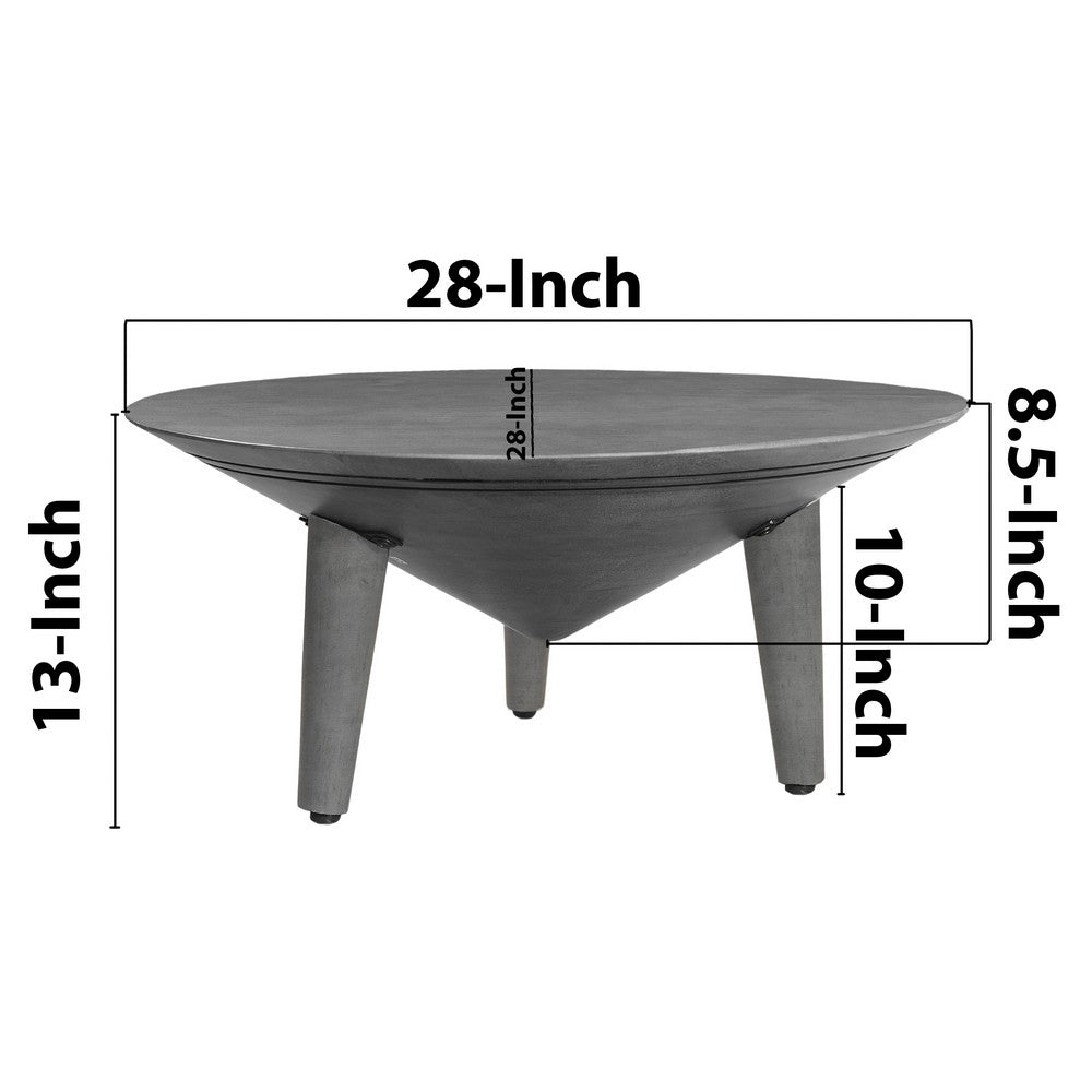 Venus 28 Inch Coffee Table with 3 Tapered Splayed Legs, Gray Mango Wood - UPT-317656