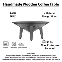 Venus 28 Inch Coffee Table with 3 Tapered Splayed Legs, Gray Mango Wood - UPT-317656