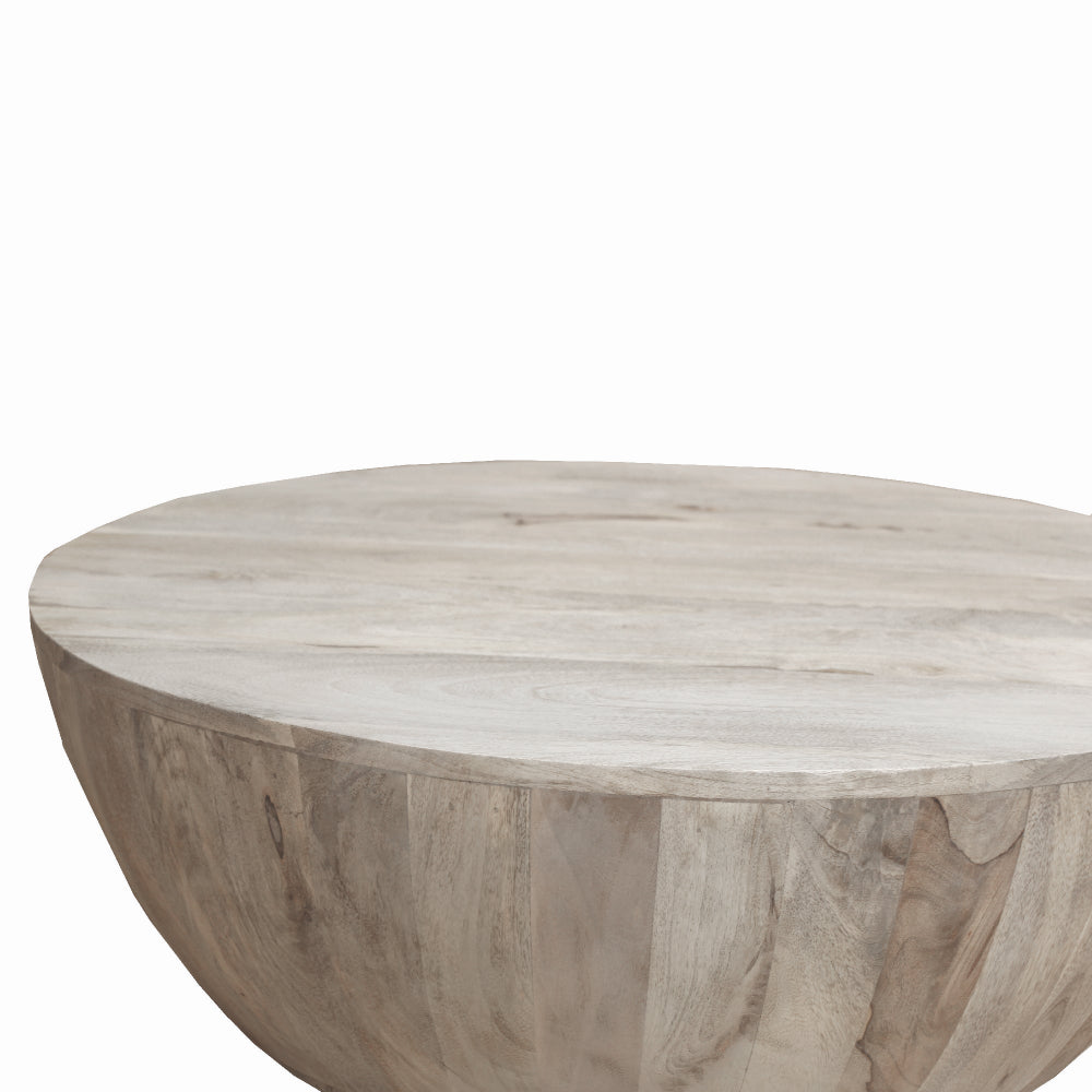 Arthur 35.5 Inch Round Mango Wood Coffee Table, Subtle Grains, Distressed White - UPT-32181